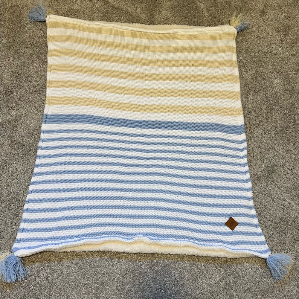 Striped Blue and Cream Baby Blanket